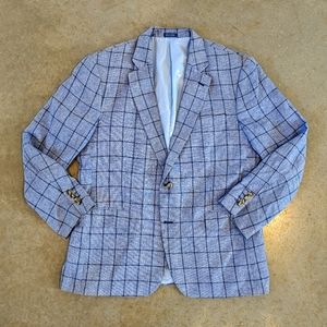 Stafford Navy Blue on Blue Windowpane Plaid Blazer